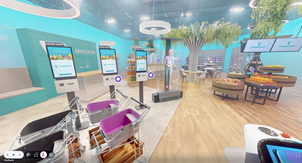 Das Foto zeigt den Supermarkt der Zukunft erstellt von ProSieben Galileo. Erbaut in den Bavaria Filmstudios. Es ist eine Verlinkung zum virtuellen Rundgang.